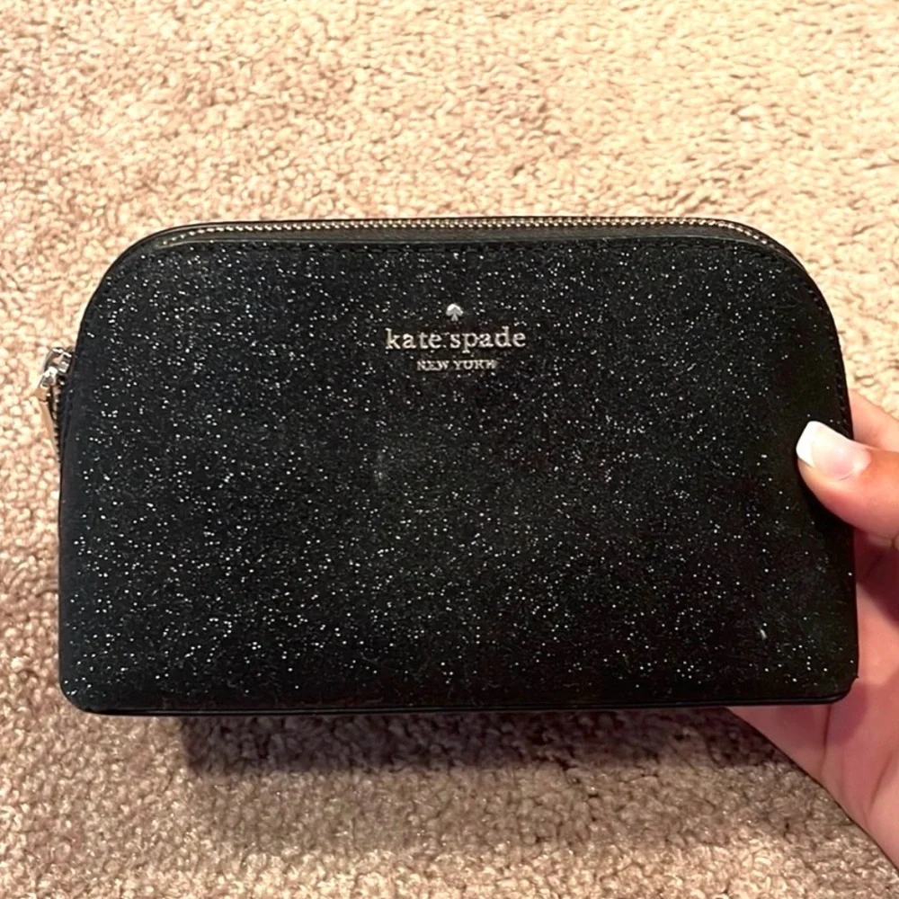Kate Spade Black Sparkle Cosmetic Bag Kate Dome Bag Black Glitter